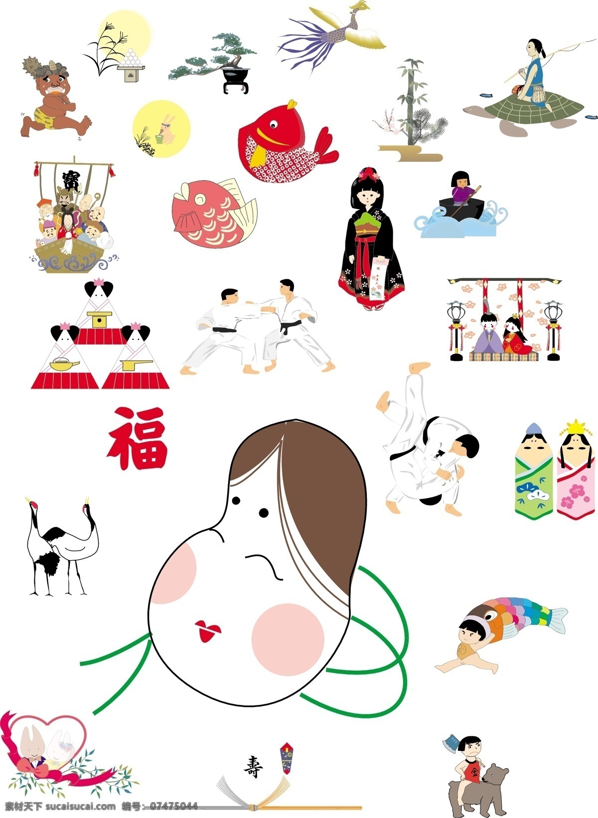 古典 日本 故事 元素 矢量图