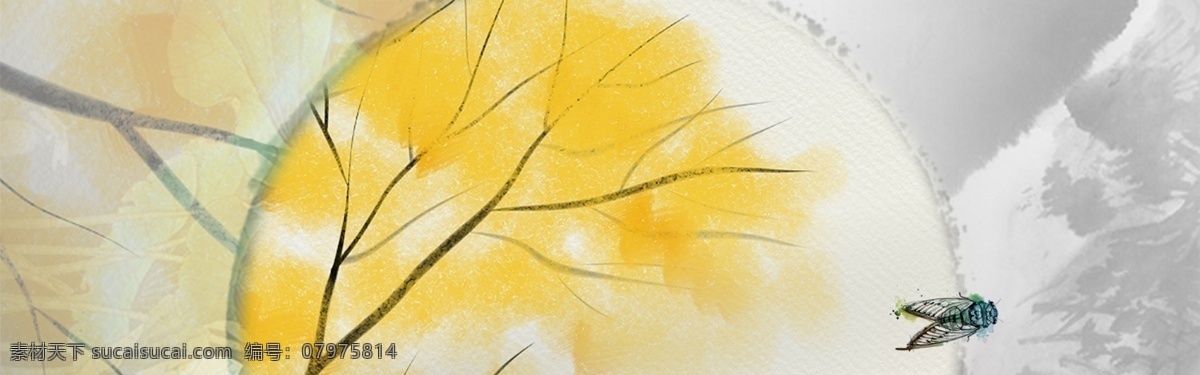 手绘 文艺 狐狸 初秋 上 新 banner 背景 促销 黄色 秋季 秋天 银杏叶 中国传统文化 落叶 初秋上新 秋