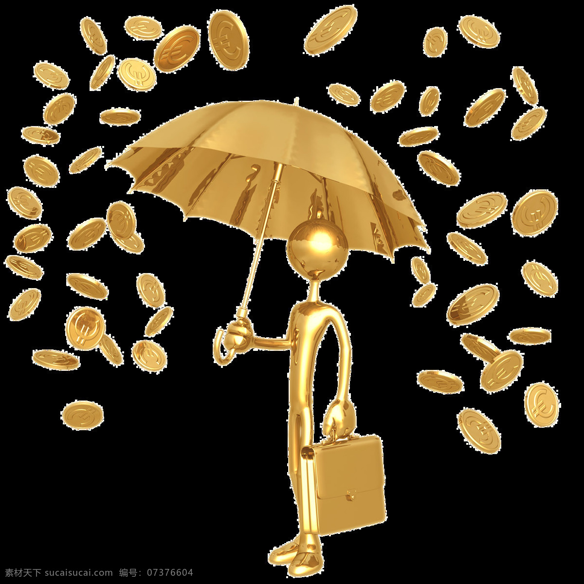 小金人 金币 金色 金钱 钱币 铜钱 金人 透明背景 透明金人 雨伞 金色雨伞 金色包