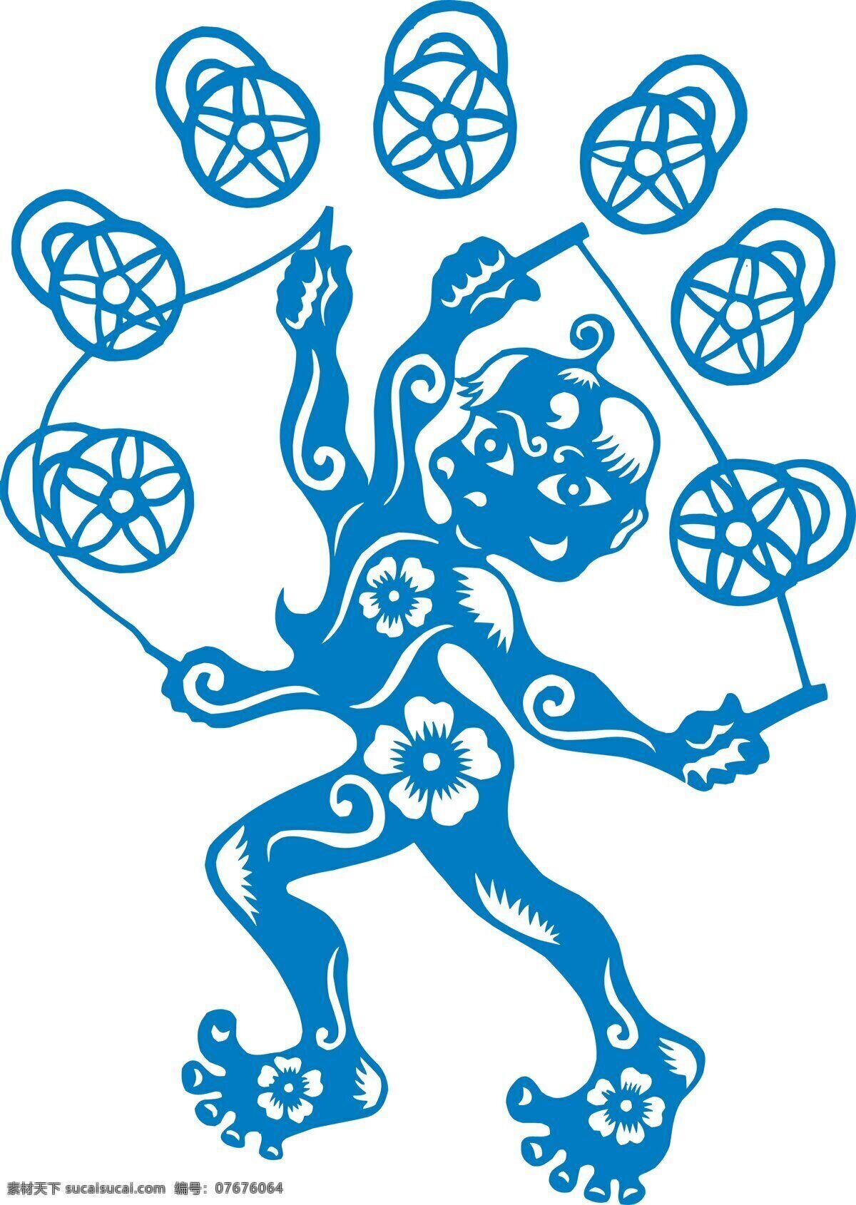 玩空竹 玩空竹剪纸 传统文化 文化艺术