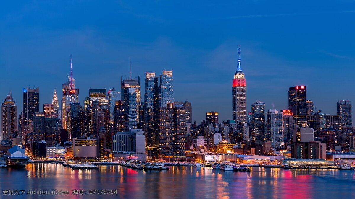 夜景 倒影 都市 高楼大厦 繁华 现代化 摩天楼 摩天大楼 建筑 灯光 海边 纽约 曼哈顿 布鲁克林 壮观 大都会 发达 城市 自然景观 建筑景观