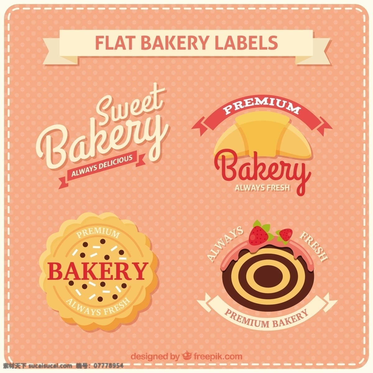 美味 面包 产品 标签 食品 一方面 徽章 蛋糕 手绘 咖啡馆 扁平的 甜的 平面设计 贴纸 饼干 糕点 吸引