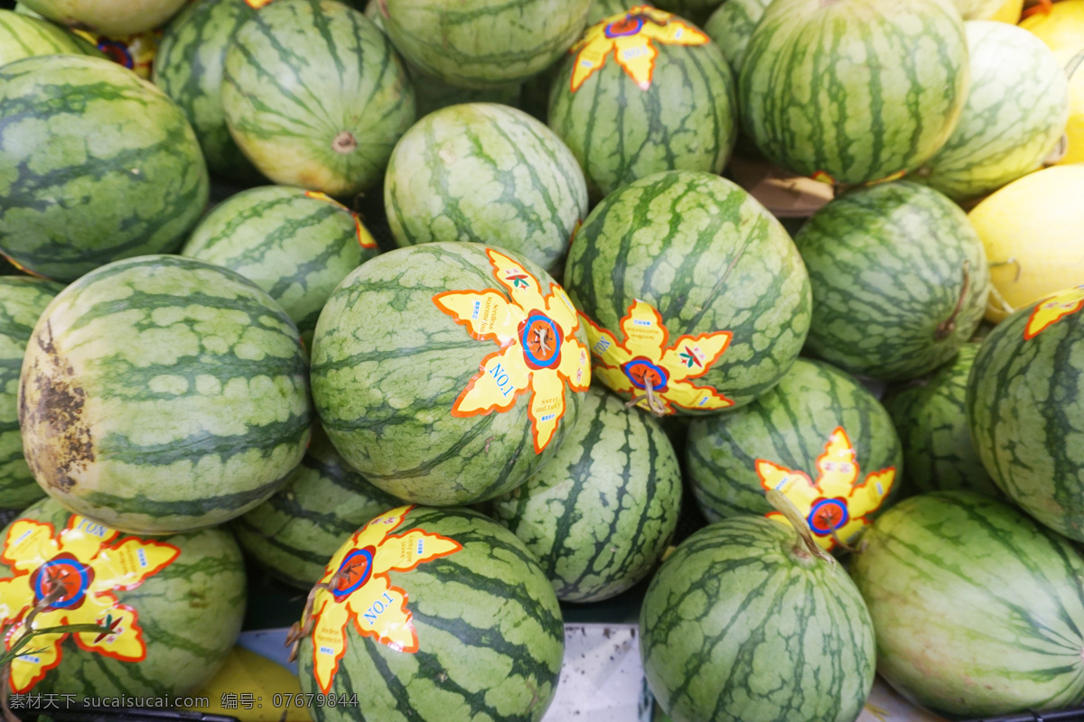 西瓜 水果 西瓜摊 大西瓜 绿色 生物世界 美食照片