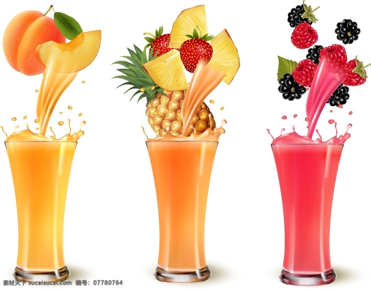 美味 水果 果汁 插画 诱人 桃子 草莓