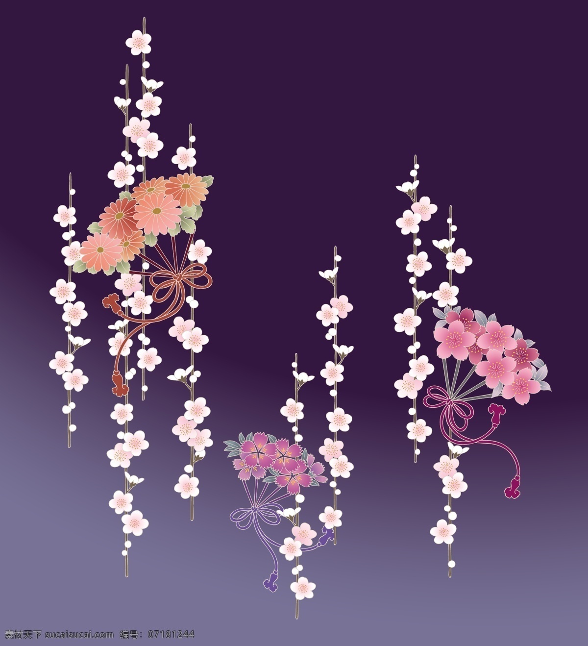 日式圖紋 牡丹 花卉 背景 白色