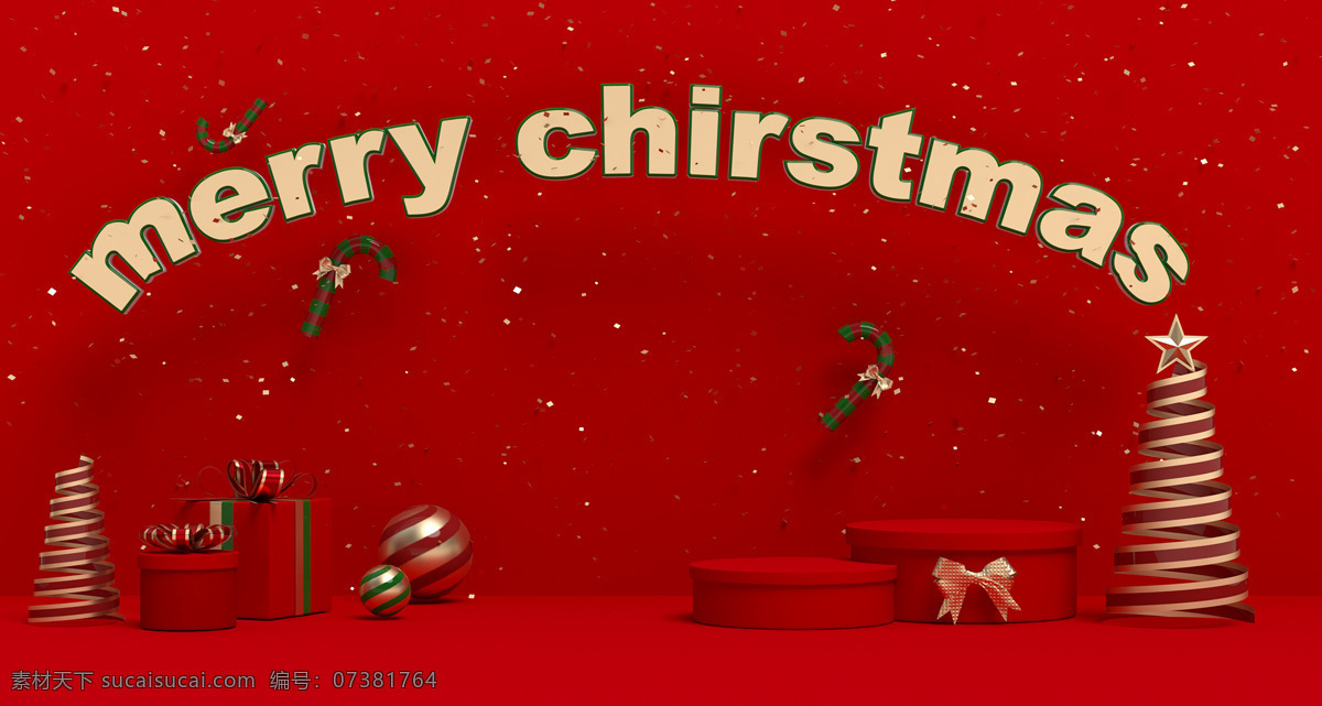 圣诞背景图片 圣诞 淘宝 banner 背景 红色 3d设计 3d作品