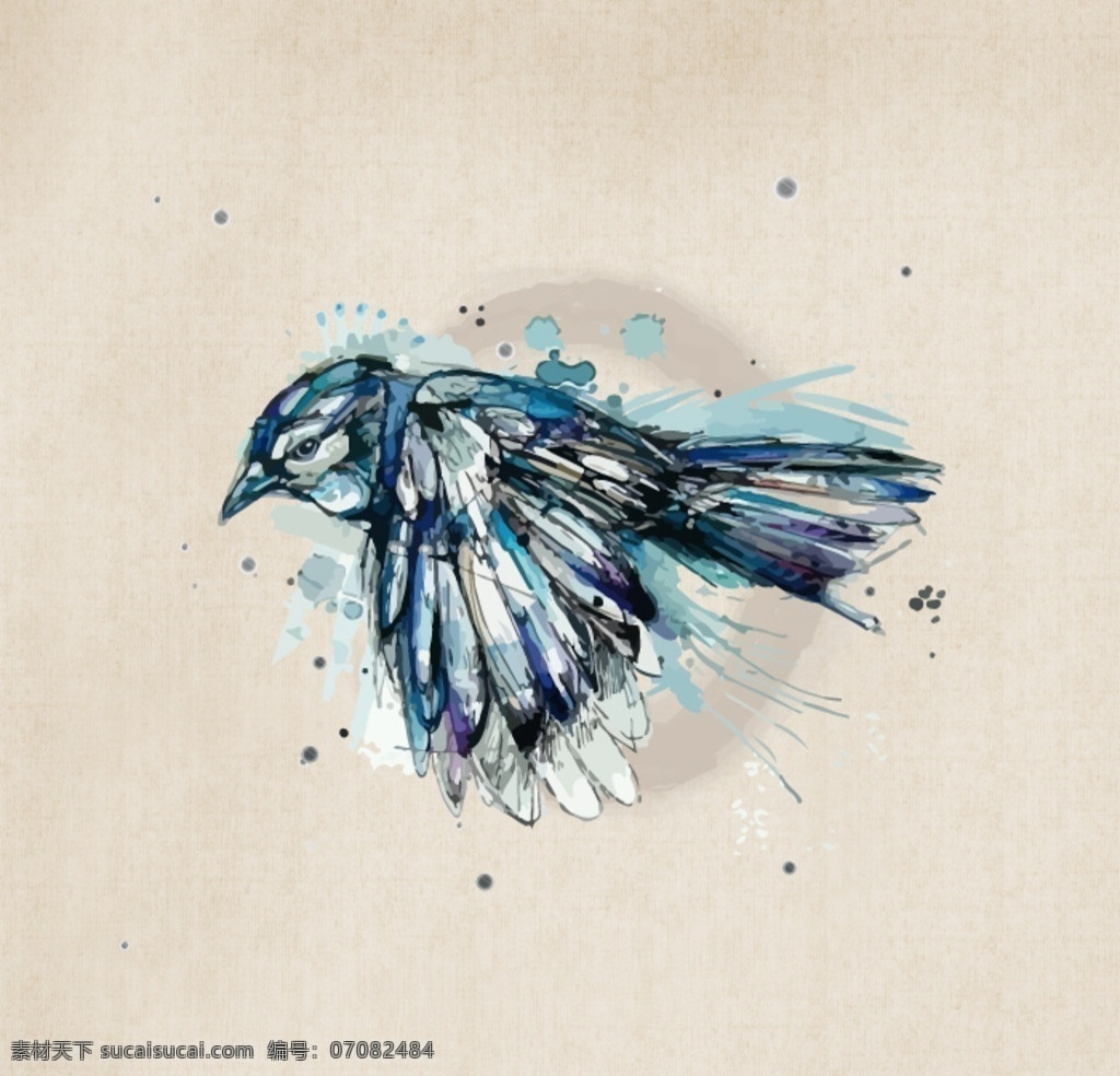 水彩鸟 水彩 绘画 手绘 卡通 自然 动物 鸟 麻雀 清新 飞 海报