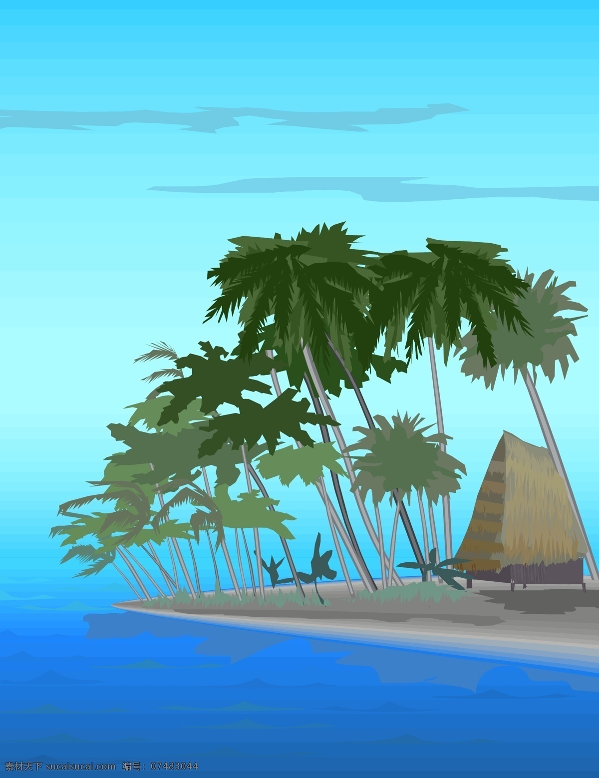 海滩 风景 帐棚 棷子树 矢量图 其他矢量图