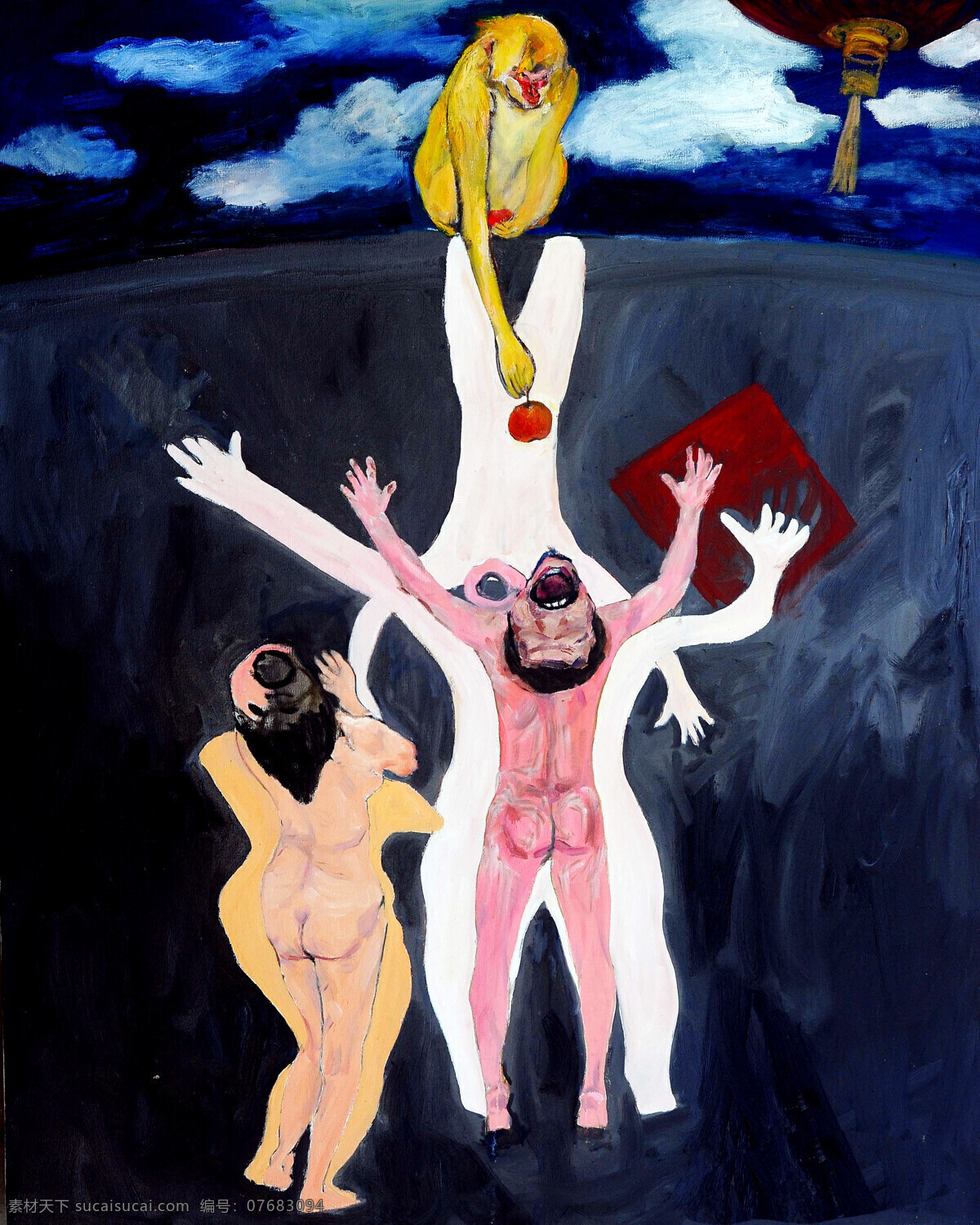 苹果 猴子 绘画书法 美术 男人 女人 人物 油画 意象画 油画艺术 油画作品27 文化艺术 家居装饰素材