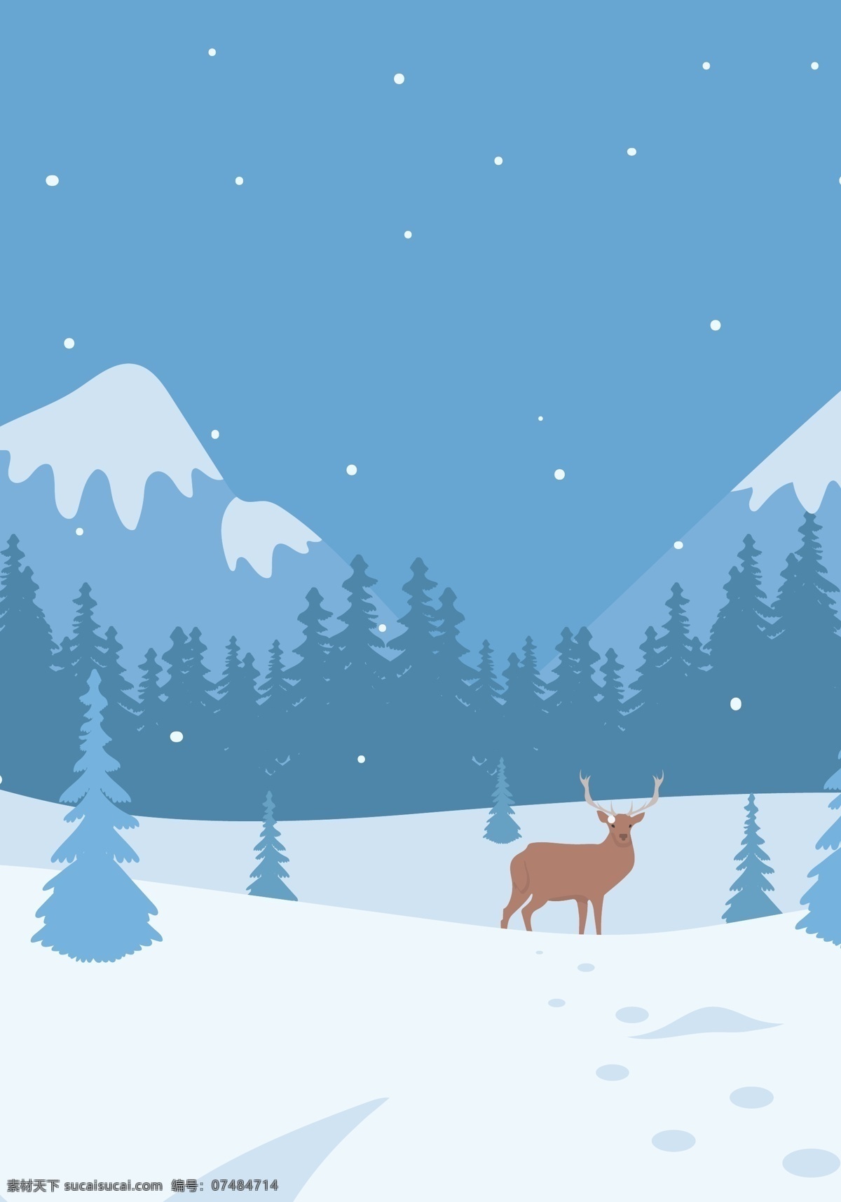 雪山 麋鹿 背景 模版 山脉季节 冬季 矢量背景模版