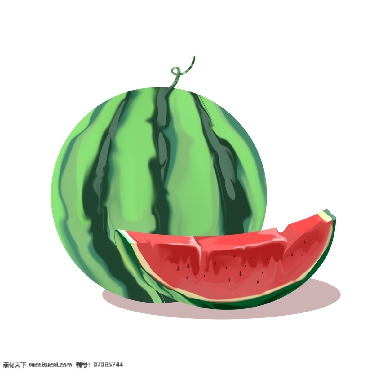 手绘 自然 夏季 水果 绿色 西瓜 免 抠 装饰