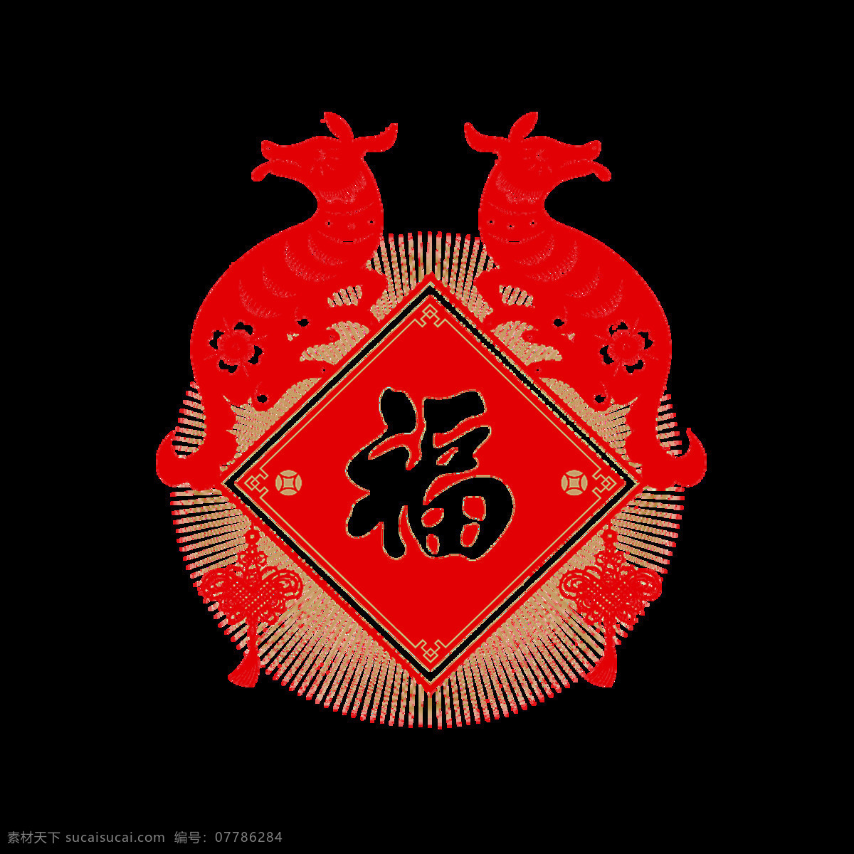 红色 喜庆 狗年 福字 剪纸 风 装饰 窗花 狗狗 花朵 剪纸风 中国结