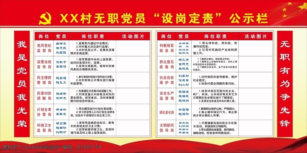 设岗 定责 公示栏 无职党员 设岗定责 党建 职责分工