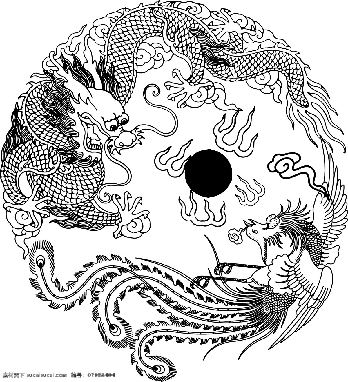 龙凤图 龙与凤 文化艺术 美术绘画 矢量图库