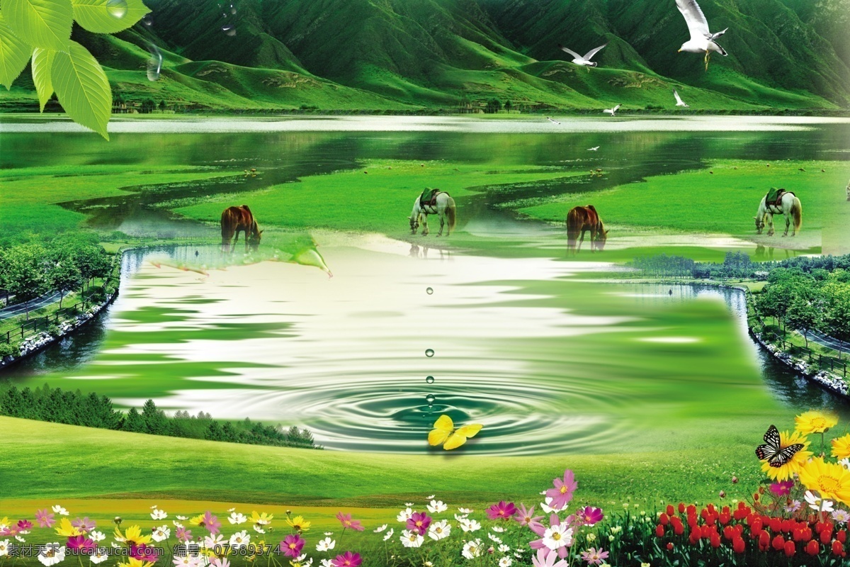 春天背景 绿色背景 春天 绿色 绿色环保 清新背景 绿色生态 春天素材 春天图片 春色 春暖花开 春意 风景 风景画 风景展板 绿色展板 春天展板 春意盎然 青山 绿水 鲜花 草地 水 水纹 水滴 清爽背景 绿色清爽 清凉背景 绿叶 绿 绿意 绿蕴 蝴蝶 自然风景 马 自然景观 大自然 生态背景 生态环保 原生态 广告设计模板 源文件