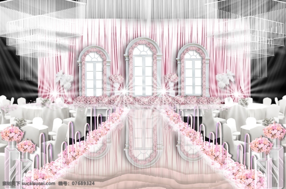 粉色 温馨 主 舞台 婚礼 效果图 背景 花门 主舞台 欧式拱门