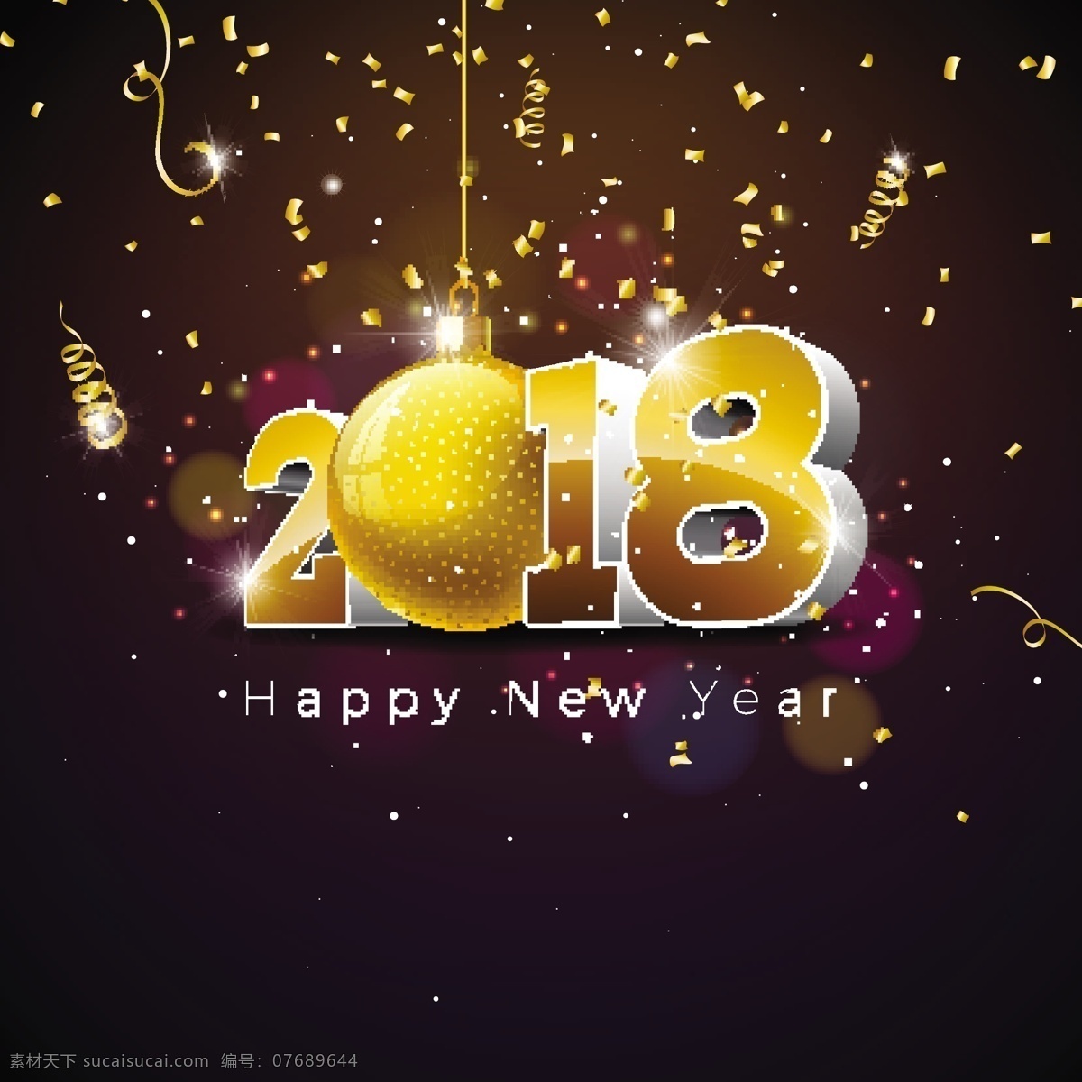 2018 金色 字体 丝带 背景 金色字体 圣诞素材 矢量素材 丝带背景