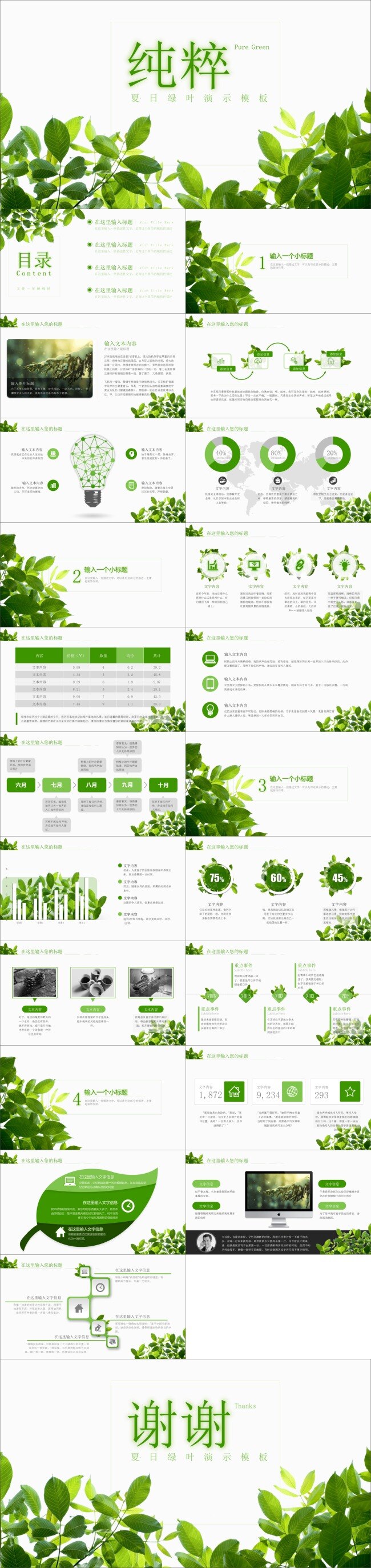 夏日 绿叶 演示 模板 水墨 简洁 简约 课件 商务 工作报告 论文答辩 清新 淡雅 文艺 唯美 个人简历 2017