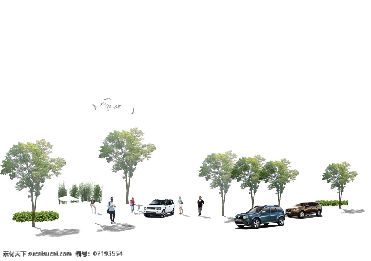 树 车 人 景观 效果图 分层 景观效果图 分层素材 psd源文件 超高清分辨率 环境设计 景观设计