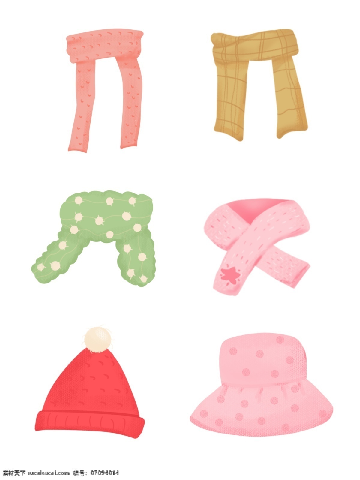 手绘 帽子 围巾 冬季 衣服 可爱 卡通 元素 粉色