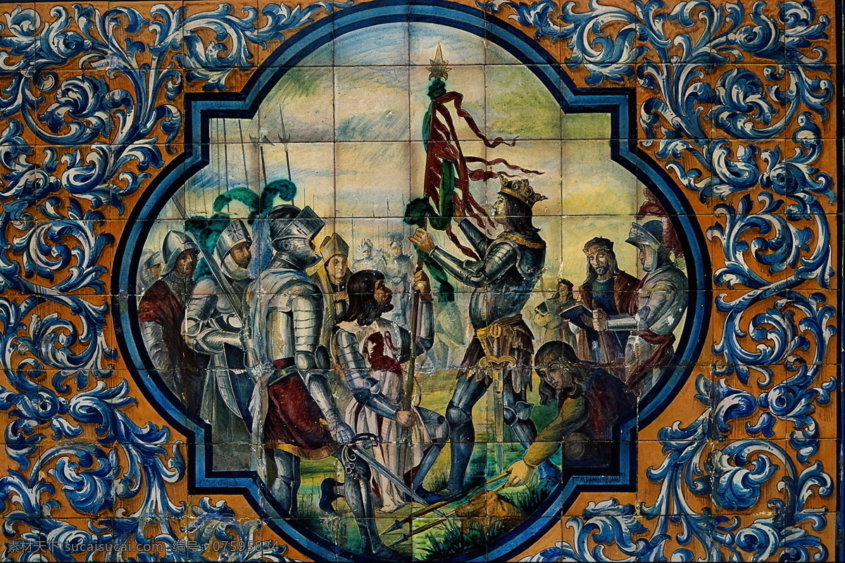 花纹 相框 人物 壁画 世界 宗教 素材图片 西方 瓷砖 磁片 拼图 文化艺术