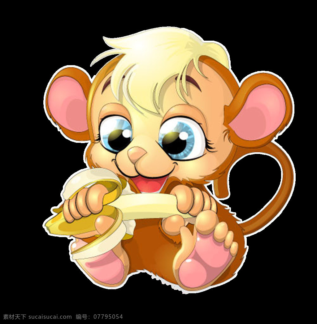 猴子 吃香蕉 可爱 呆萌 小猴子 动漫动画