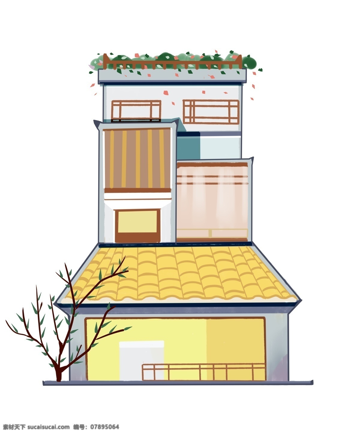 阁楼 式 建筑 房子 插画 阁楼式房子 卡通插画 建筑插画 房子插画 高大的建筑 漂亮的房子 黄色的屋顶
