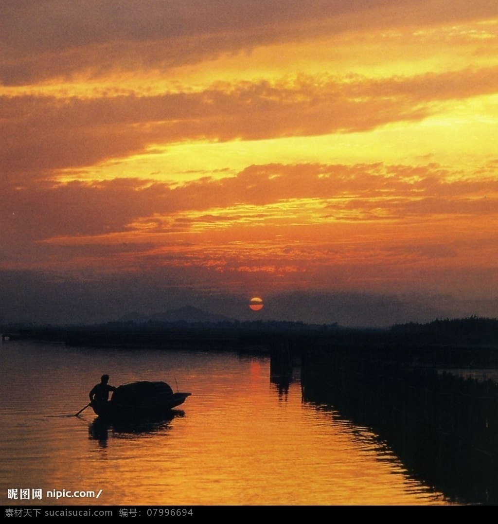 绍兴鉴湖 夕阳 湖泊 渔船 自然景观 自然风景 摄影图库