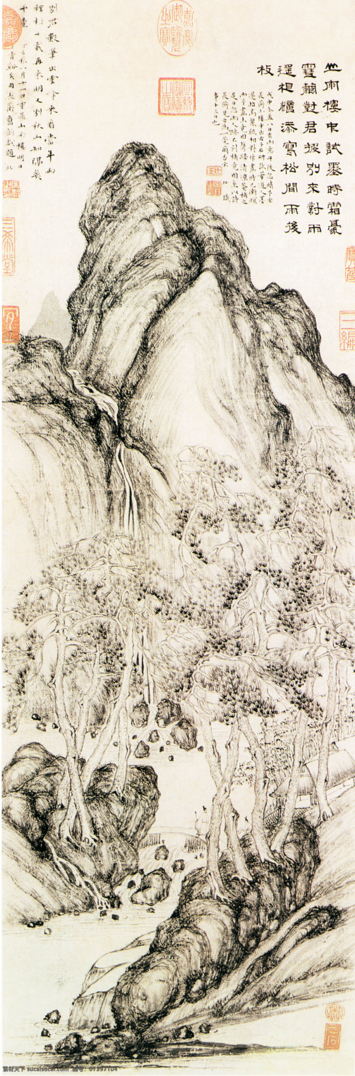 名山 中国画 中国风 国画 古风 竖版山林 山林 文化艺术 美术绘画