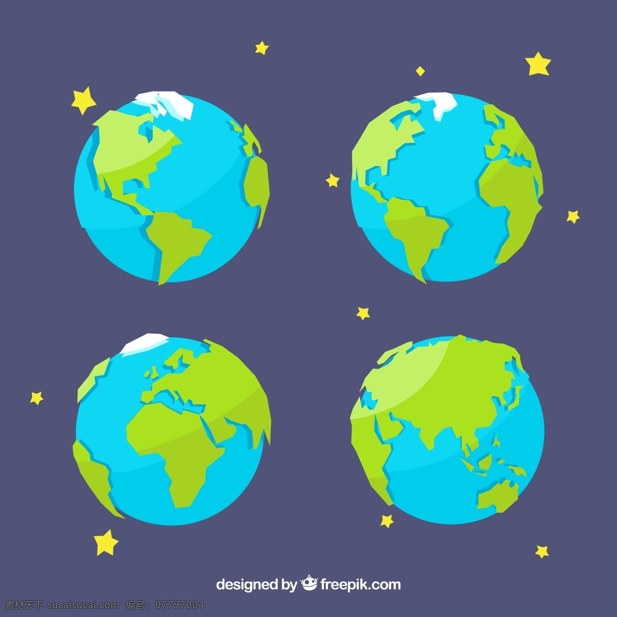 款 美丽 蓝色 地球 矢量 地球仪 绿色 星星 矢量素材 水彩