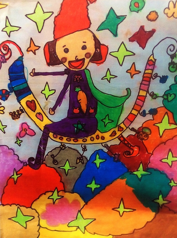 儿童画 学生 作品 欢乐 油画棒 孩子 卡通 水彩画 蜡笔 画 下山 小孩 设计图 文化艺术 绘画书法