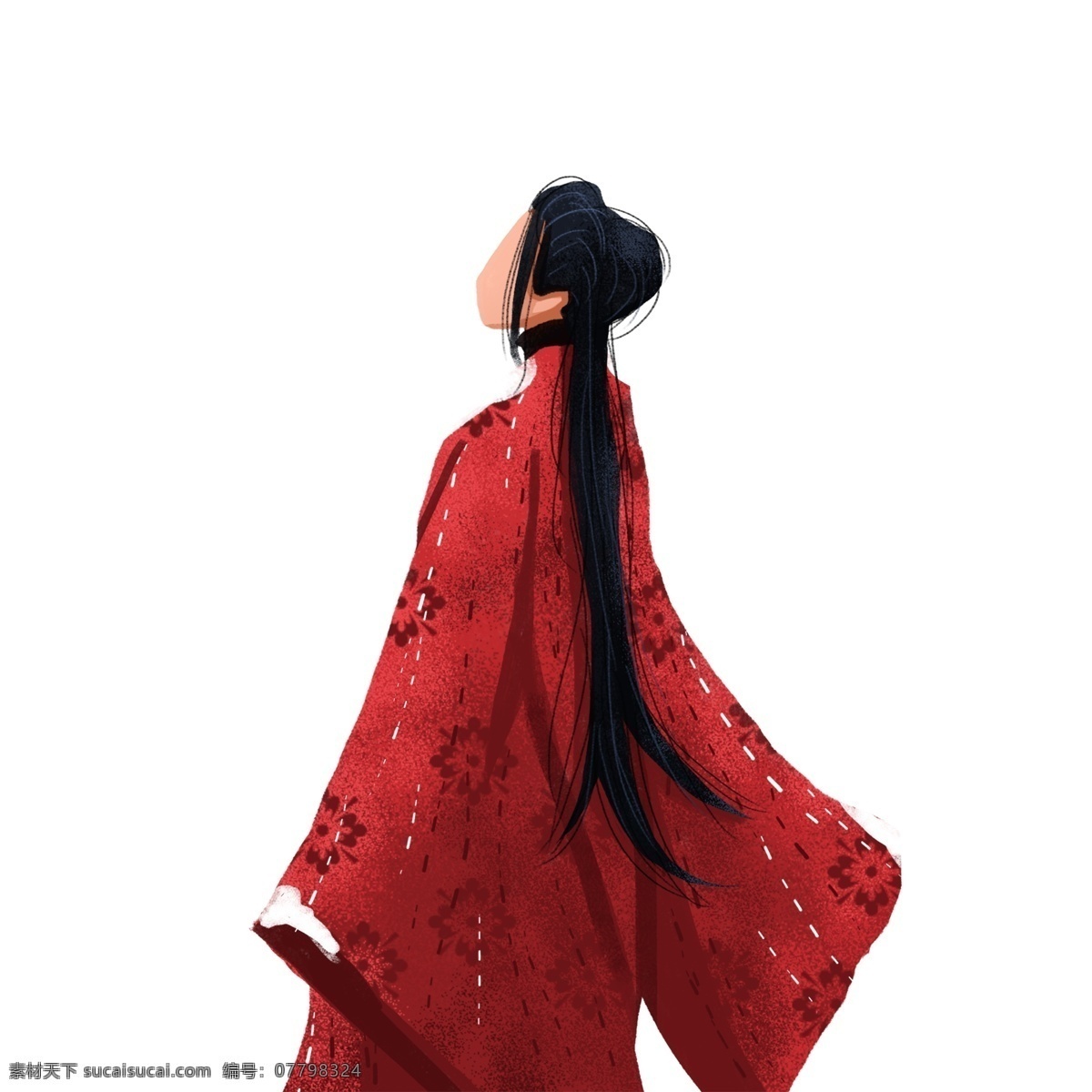 古风 优美 红衣 女子 手绘 人物 插画