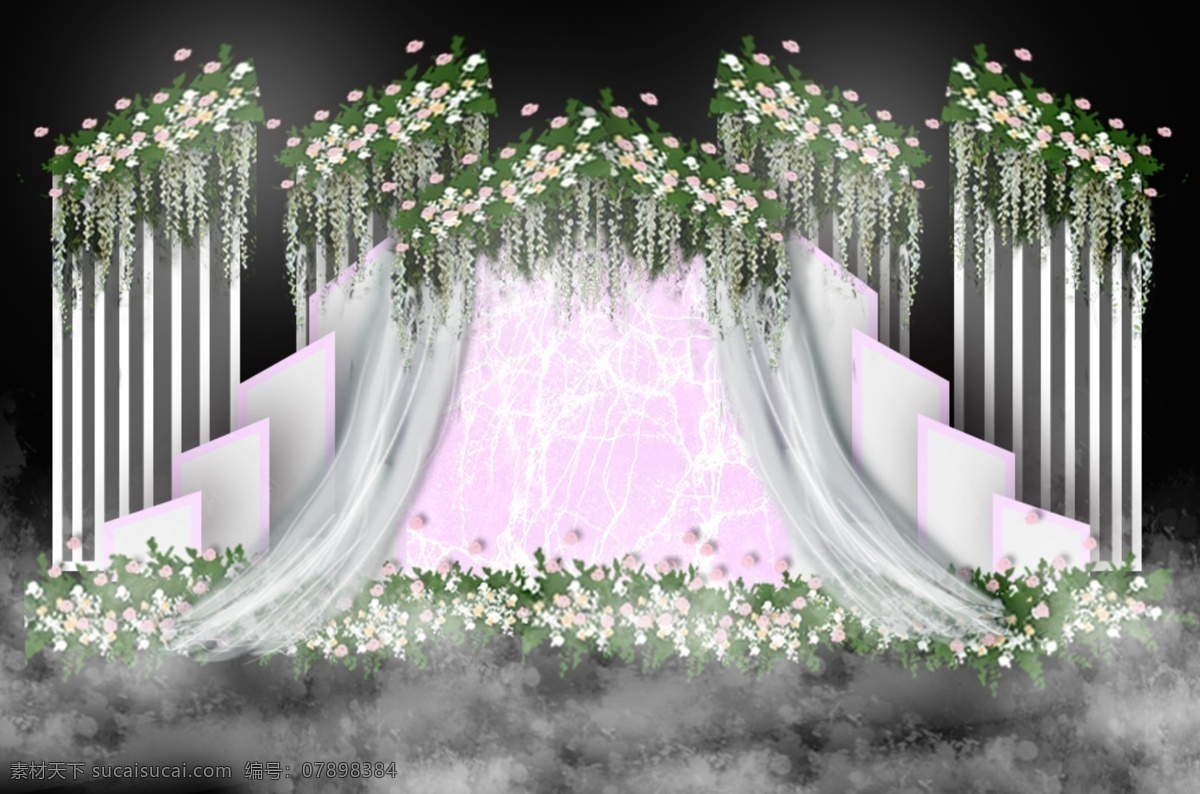 粉色 婚礼 迎宾 区 效果图 迎宾区 铁艺 花艺 粉色大理石