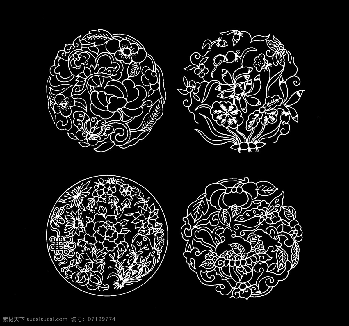 经典纹样 织绣图案 纹样 传统纹饰 装饰图案 传统文化 织绣 纺织 编织 刺绣 团花 圆形 对称 花草 分层 源文件