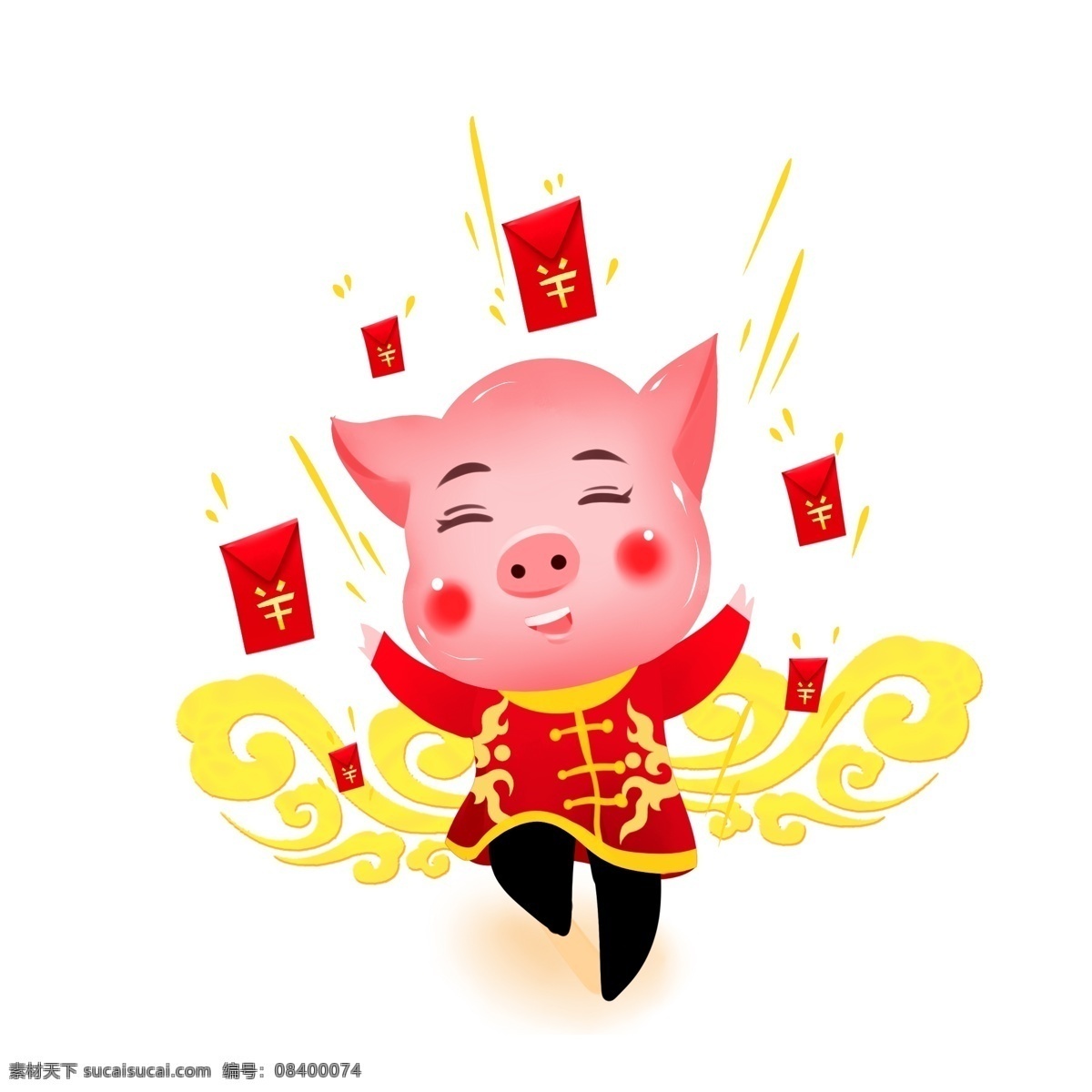 新年 立体 猪 卡通 ip 猪年 红包 祥云 喜庆 卡通猪 财富 促销 立体猪 发财