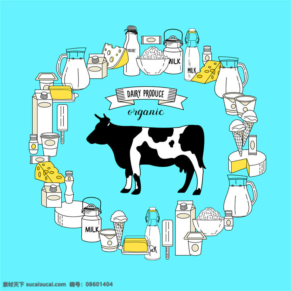 卡通 奶牛 乳制品 牛奶瓶 牛奶 milk 杯子 logo 标识标签 牛奶包装 包装设计 矢量