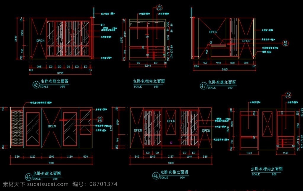 主卧室衣柜 cad dwg 图纸 平面图 装修 装饰 施工图 立面图 剖面图 室内设计 建筑设计 独栋 联排 双拼 叠加 别墅 私宅 别业 公馆 深圳 观 阑 c 型 图 环境设计 源文件