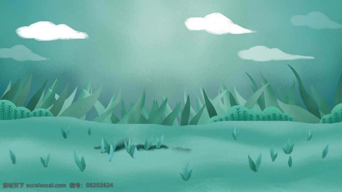 梦幻 清新 蓝天 草地 插画 背景 图 白云 背景素材 卡通背景 手绘 清新背景 天空 插画背景 草地背景 广告背景 psd背景 背景展板 手绘背景