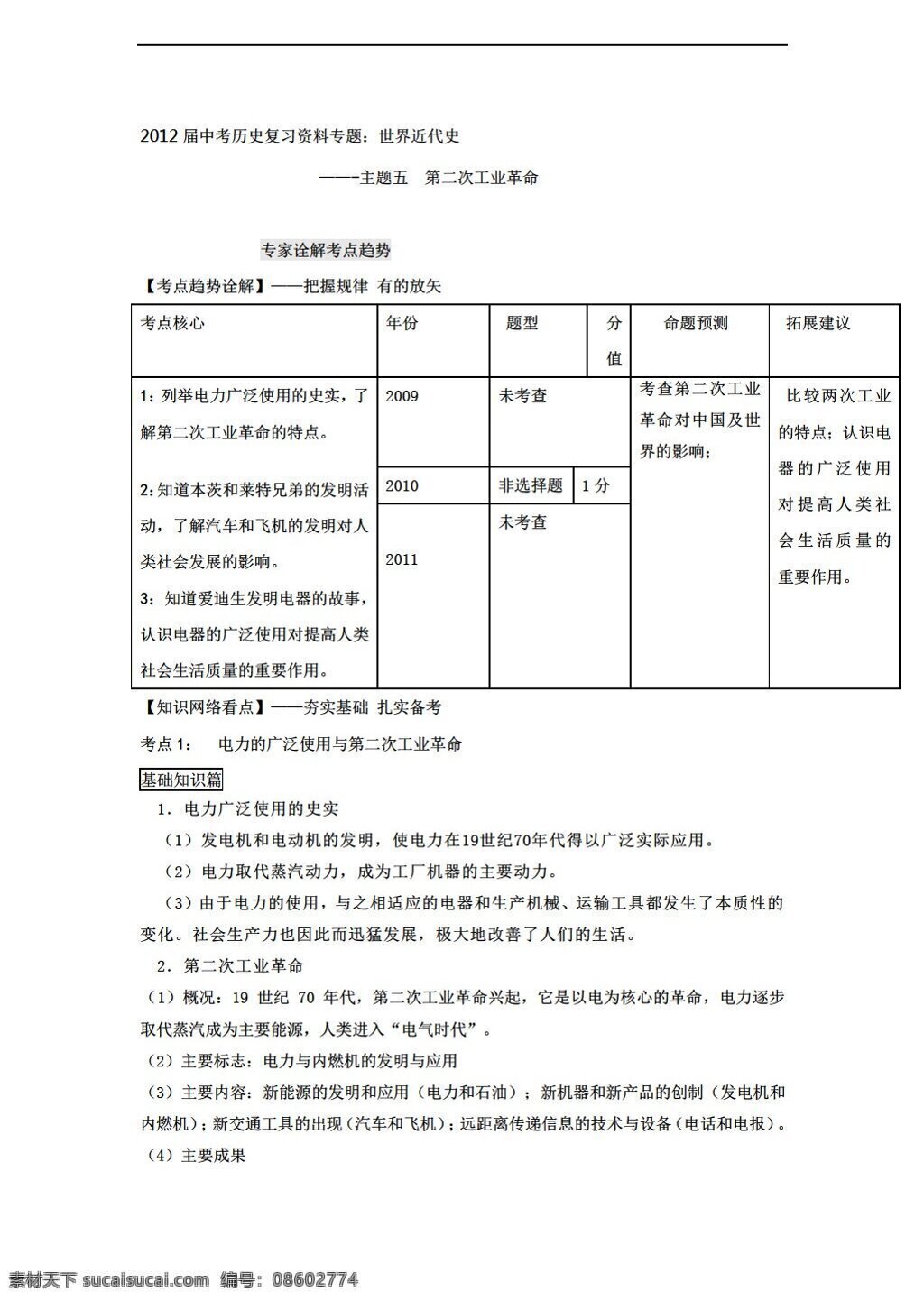 中考 专区 历史 复习资料 专题 世 近 史 主题 五 二 次 工业革命 人教版 中考专区 教案