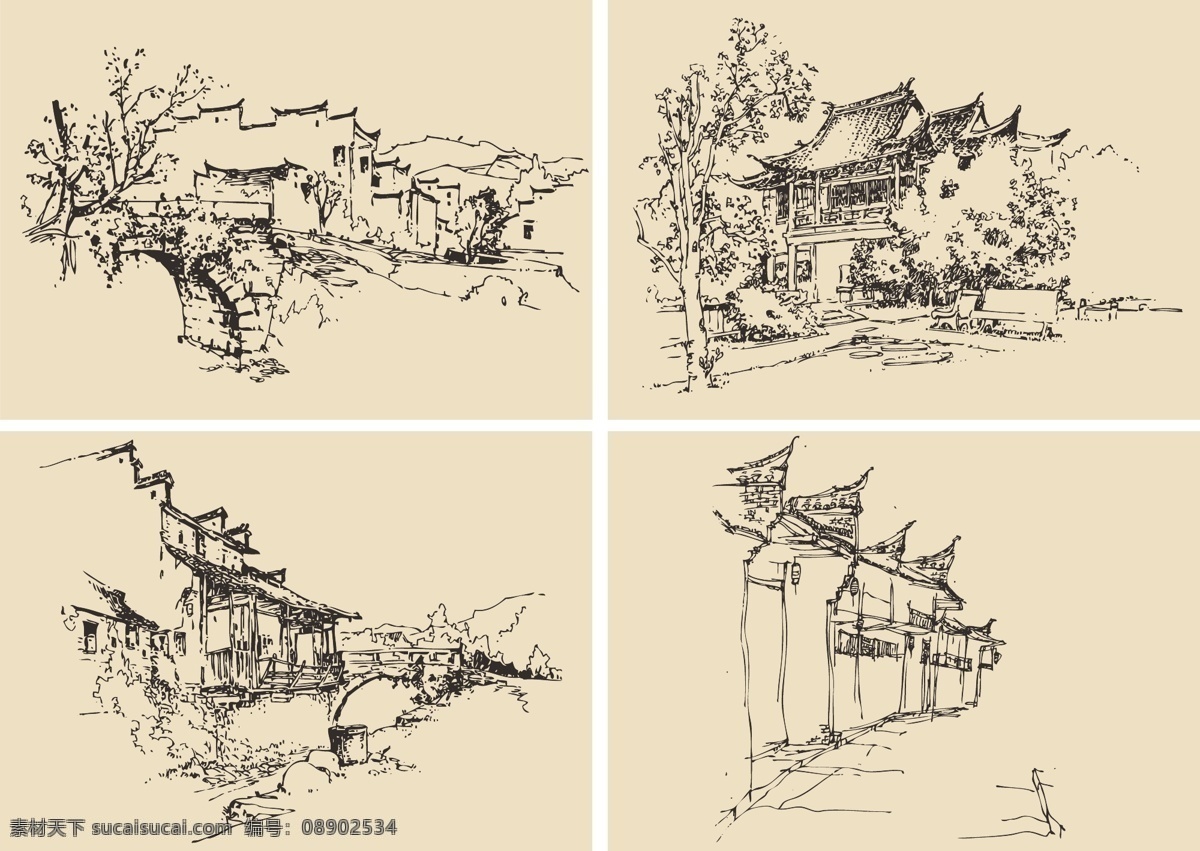 钢笔速写画 钢笔画 速写 素描 手绘 线描 风景 房屋 建筑 马头墙 美术绘画 文化艺术 矢量