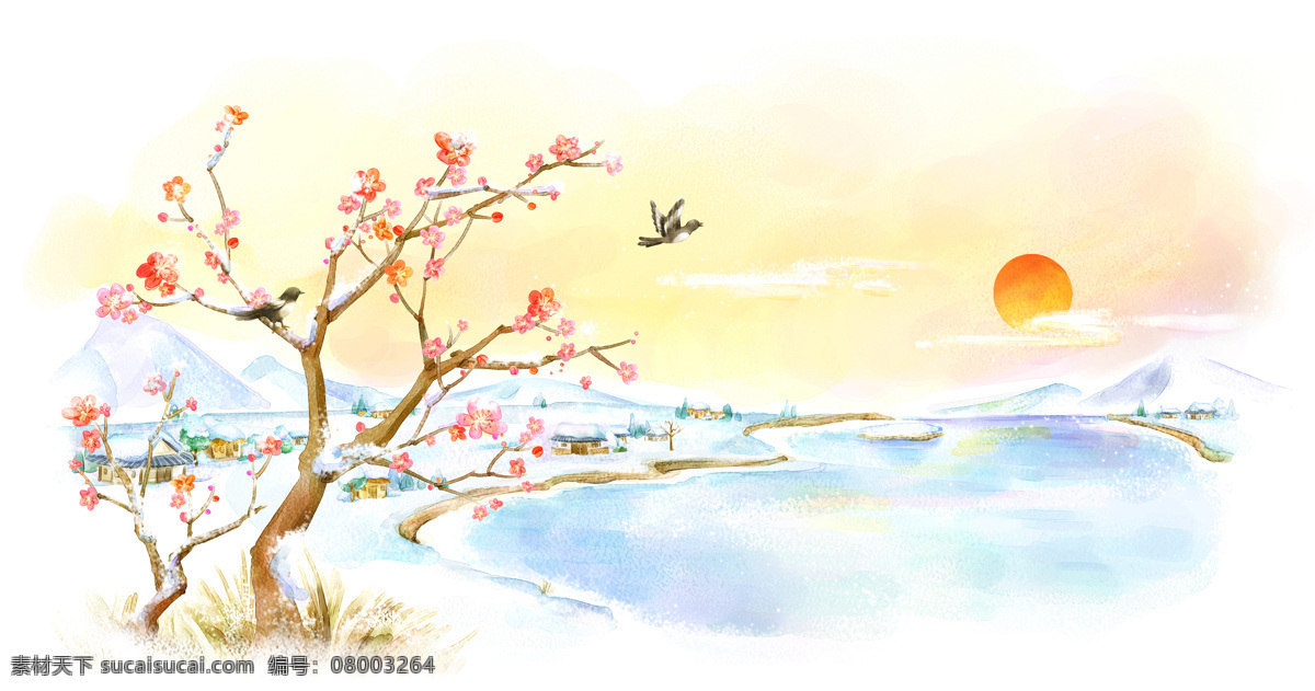 插画 动漫动画 儿童画 风景 风景漫画 红色 绘画 可爱 童话 设计素材 模板下载 童话绘画 梅花 太阳 卡通 动漫