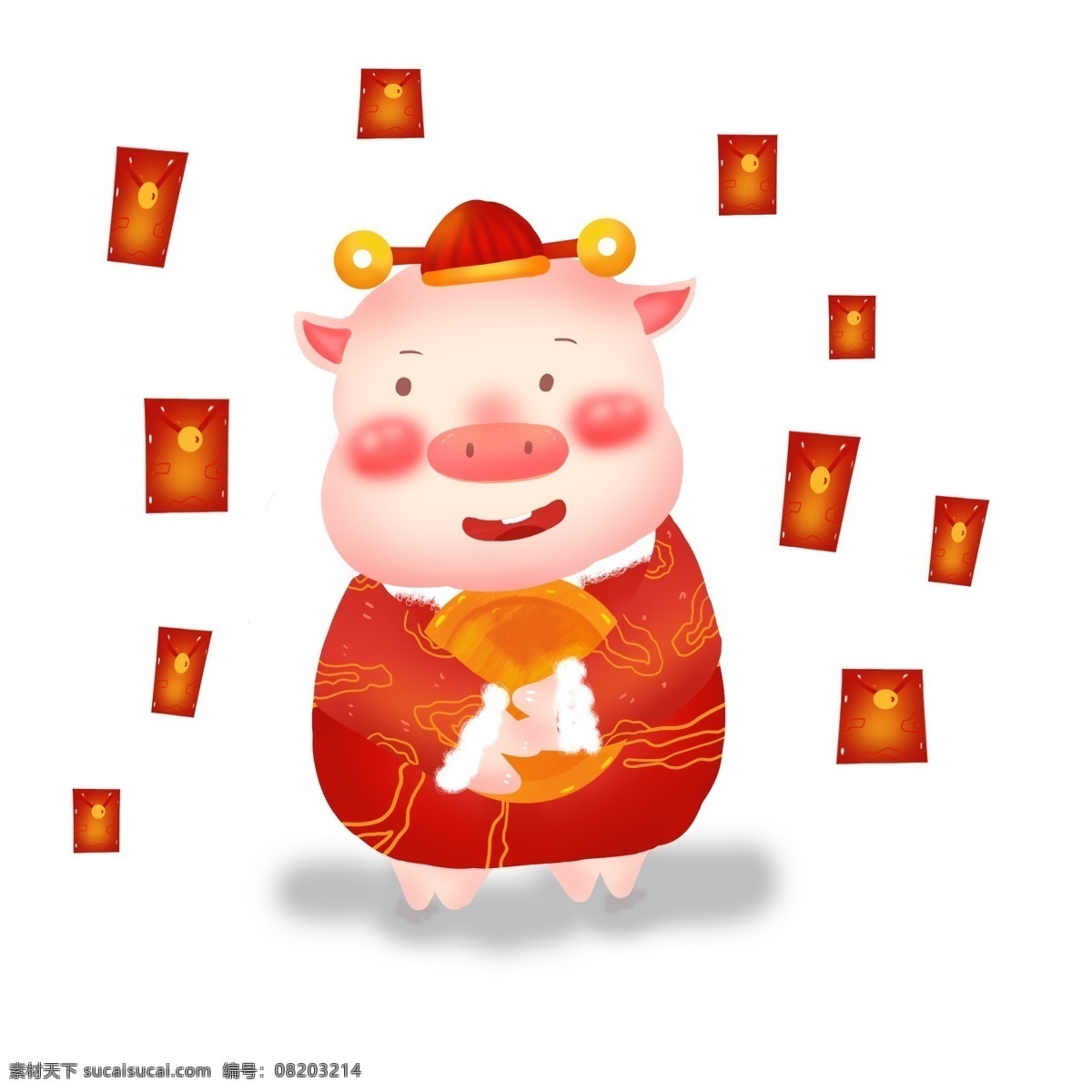新年 可爱 猪 立体 ip 卡通 形象 喜庆 插画 商用