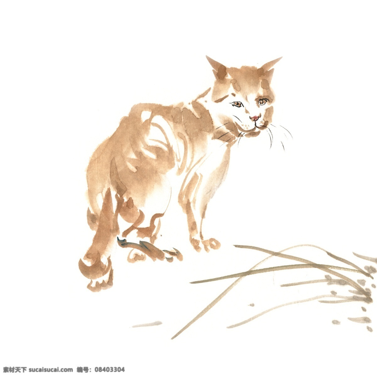 回头 小猫 水墨画 免 抠 水墨 国画 手绘 张望 萌 可爱 写意 免抠 淡雅 素淡 清幽 意境 绘画 逼真 写实