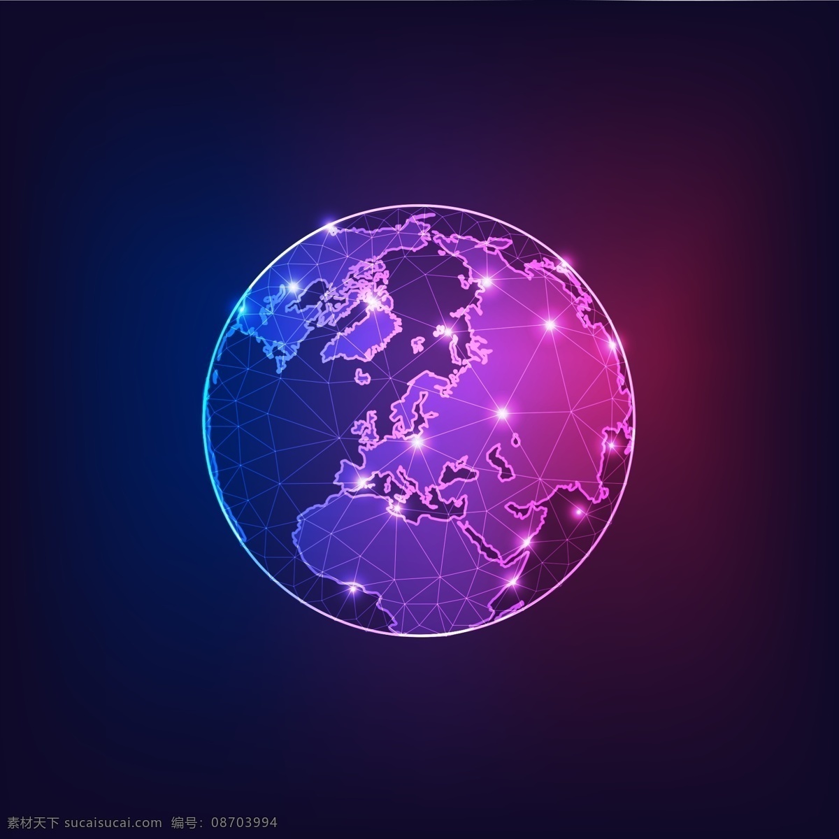 地球 模板 全球化 抽象 模版 太空 宇宙 矢量 欧洲 背景图 紫色 点线 光效 联接 连接 矢量素材 现代科技
