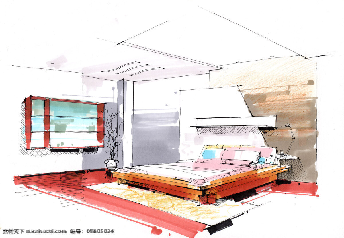 壁画 茶几 窗户 窗帘 床 电视 吊灯 环境设计 卧室手绘 沙发 台灯 家装 装饰 室内设计 现代风格 桌子 椅子 装潢设计 效果图 家居装饰素材