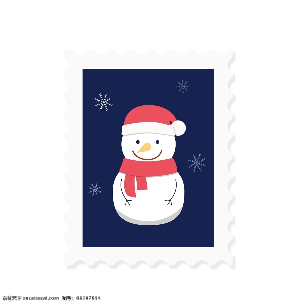 卡通 圣诞 邮票 雪人 帽子 围巾 可爱 扁平 元素 圣诞节 贴纸 节日 手账