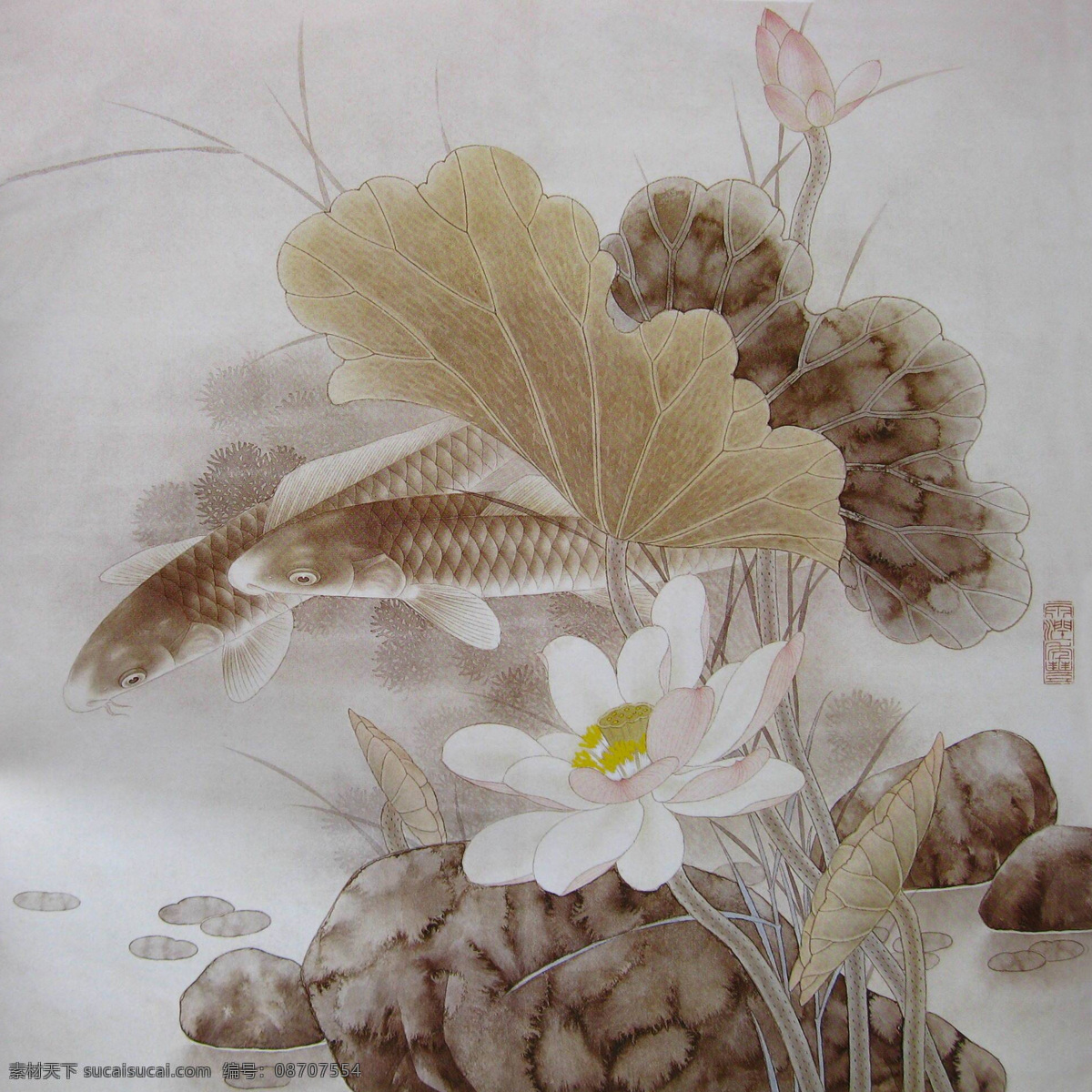 工笔 国画 荷花 鲤鱼 国画荷花鲤鱼 工笔花鸟画 工笔画国画 中国画花鸟 电视背景墙 玄关背景墙 玄关效果图 中国风装饰画 花鸟无框画 文化艺术 绘画书法