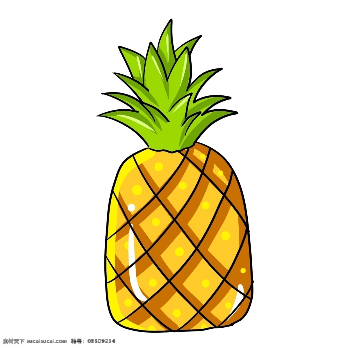 黄色 手绘 菠萝 食物 元素 美味 吃的 水果 卡通插画 层次 纹理 质感 高光 味道 甜味 热带水果