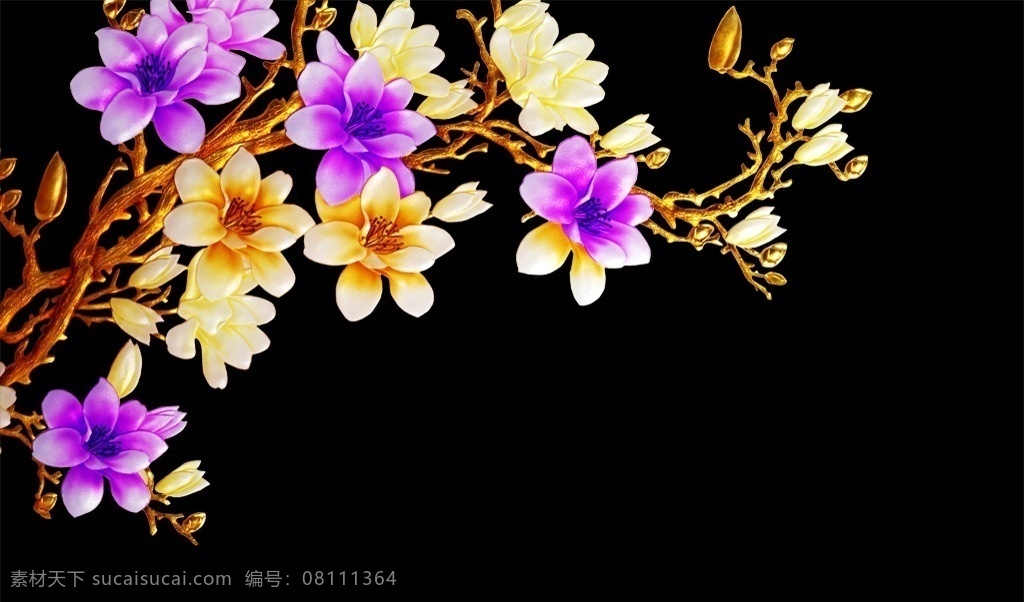 彩 雕 玉兰花 系列 彩雕 紫色 树枝 分层
