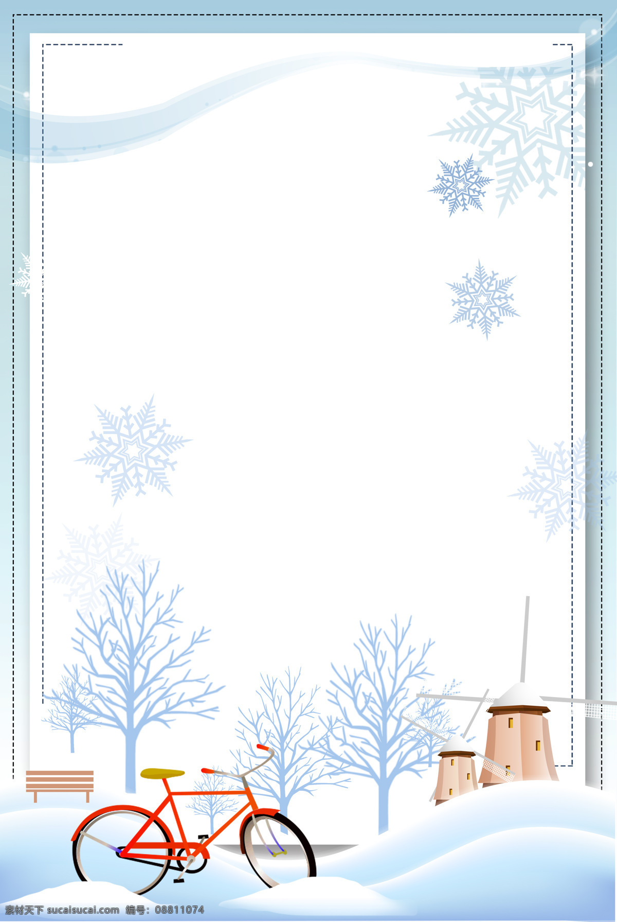 小 清新 雪花 单车 背景 小清新 边框 雪地 冬季 海报 广告